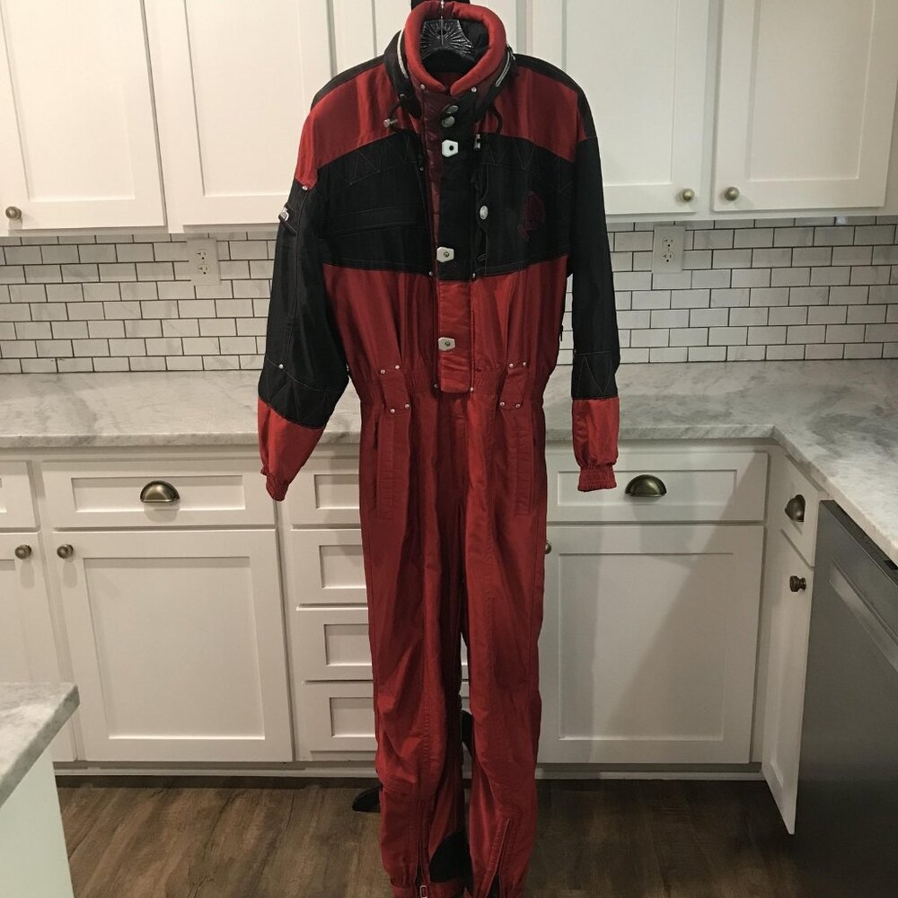 Vintage Kaelin Ski Suit Mens Medium Red‎ Black One Piece Hooded Entrant GII 90s